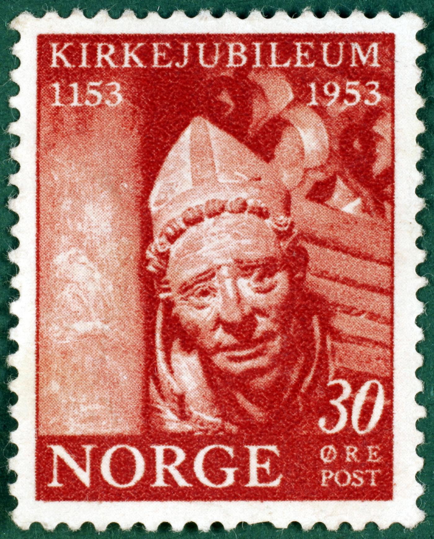 15. juli 1953 gav Postverket ut eit minnefrimerke i høve 800-årsjubileet for norsk bispesete i Nidaros. Skulpturen av Pål Bårdsson pryder frimerket.