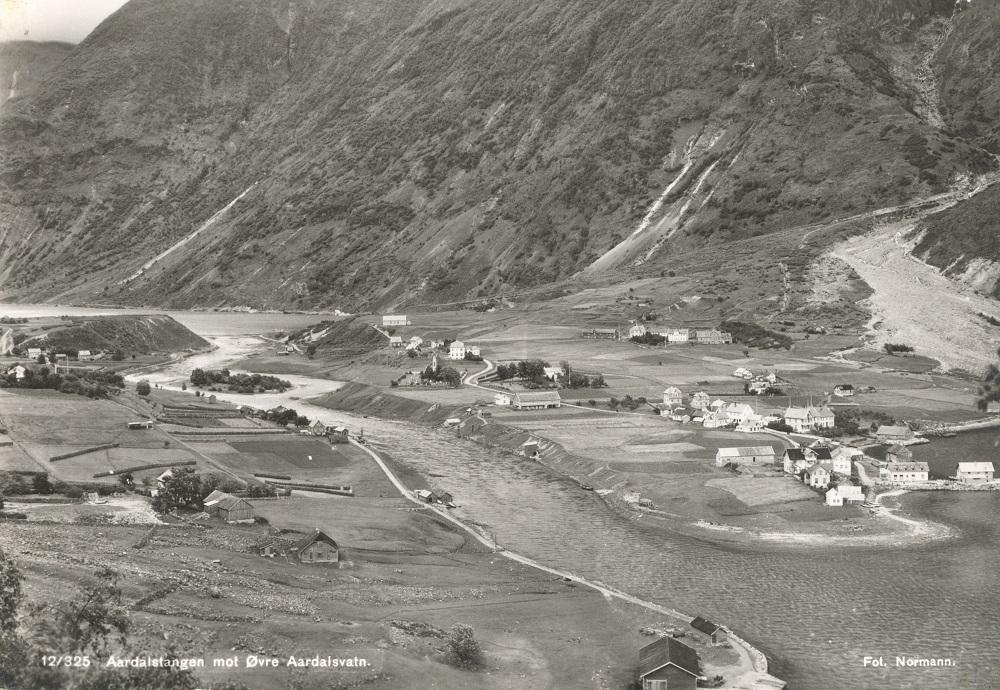 Årdalstangen ligg på eidet mellom Årdalsfjorden og Årdalsvatnet. Elvi deler staden i to, Lægreid er det lægre eidet (til høgre på biletet), og Hæreid det høgare eidet.