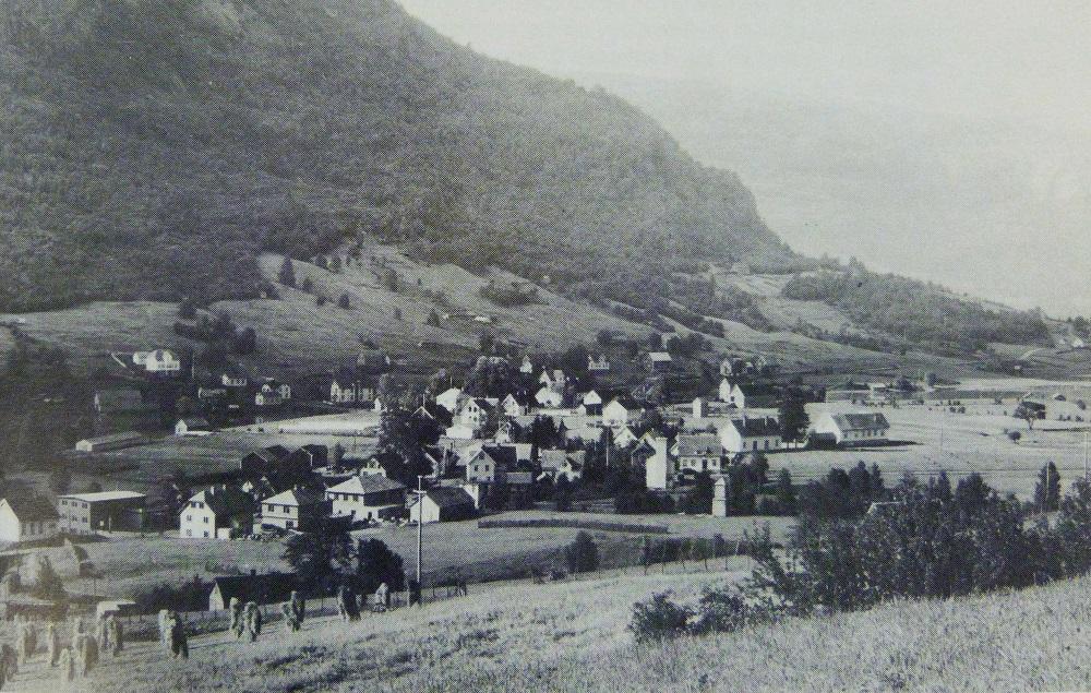 <p>&laquo;Parti fr&aring; Tonning like f&oslash;r siste krig&raquo;. Biletet st&aring;r i boka Stryn Sparebank 100 &aring;r (1978). Det er dette omr&aring;det som seinare voks fram til dagens Stryn sentrum. Fredheim bedehus var eit av husa her.</p>