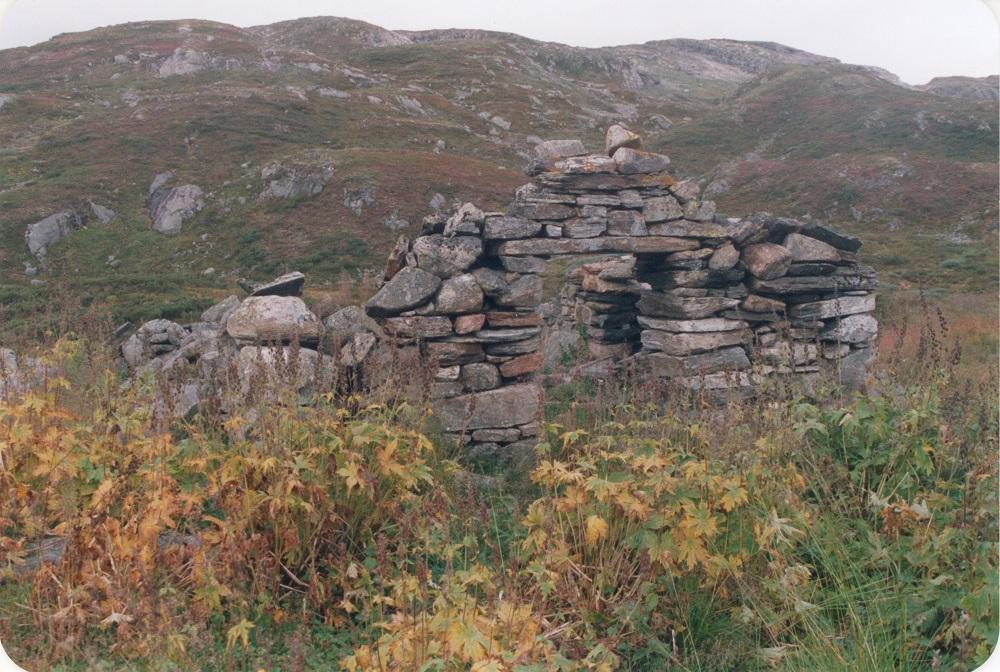 Steinsel på Fremre Ljøsndalen. Store steinheller og regelmessig stein, tyder på at det har vore lagleg stein i nærleiken.
