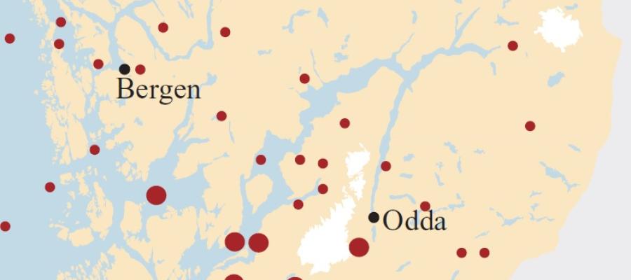 Registrerte jordskjelv i Hordaland i nyere tid. (Kuvvet Atakan/Sverre Mo)