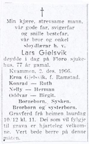 <p>D&oslash;dsannonse i <em>Firda Folkeblad</em>, des. 1966.&nbsp;</p>