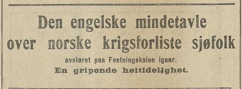 Overskrift på oppslag i Bergens Tidende, 03.10.1921, om avdukinga, søndag, 02.10.