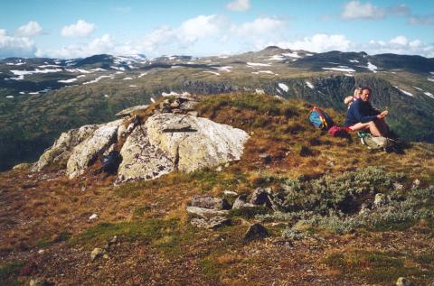 Veten på Ulvisnubben låg på ein liten haug heilt ute på stupet. Murane etter vetestova viser i framgrunnen.