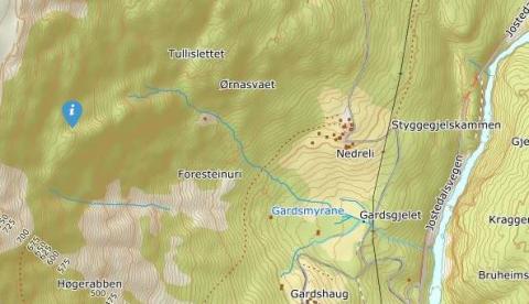 Kartutsnitt av Geitaforfossen, Jostedal i Luster.