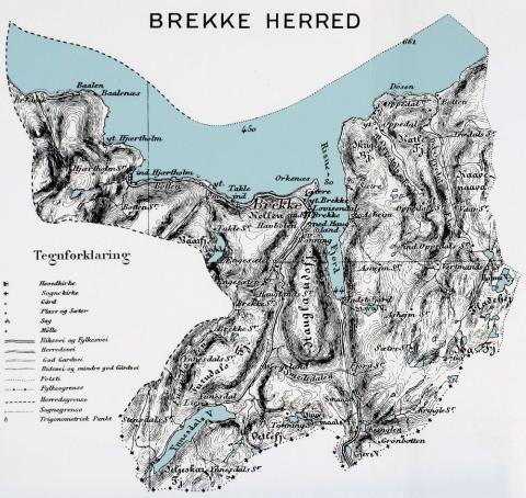 Utsnitt av fylkeskartet over Sogn og Fjordane frå 1877. 