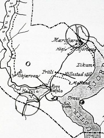 På kartutsnittet er markert kvar grensa mellom dei tidlegare kommunane Luster og Hafslo gjekk like nord for Marifjøra. Her står ein gamal grensestein. Markeringa sør for Hafslovatnet viser kvar det står ein grensestein mellom tidlegare Hafslo og Sogndal kommune.