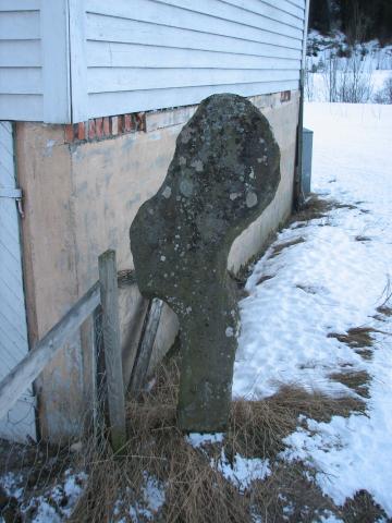 Kjøtbogen 2007. Steinen er overgrodd med mikroplanter slik at inskripsjonen er nesten uråd å sjå.

