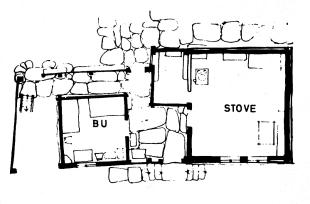 Planteikning av stove og bu frå Øystesetunet